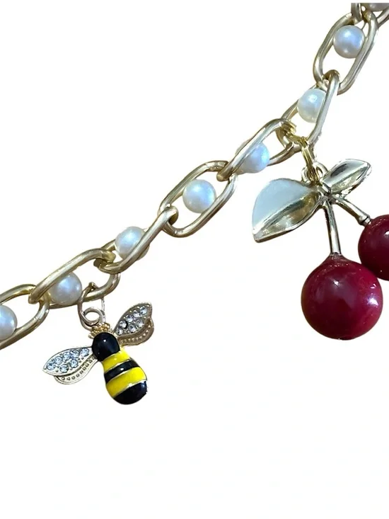 Made by YOLO Gold-Tone Handbag Charm Set of 3 w/ Cherry, Purses & Bee Charms - Picture 7 of 9